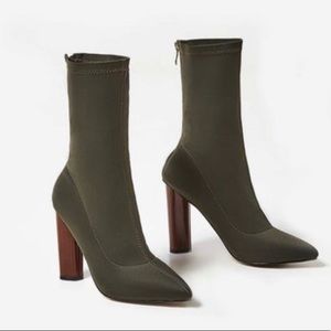 Zina Khaki High Ankle Boot In Lycra